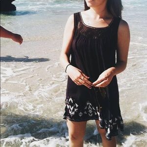 UO Black Crochet Embroidered Mini Dress